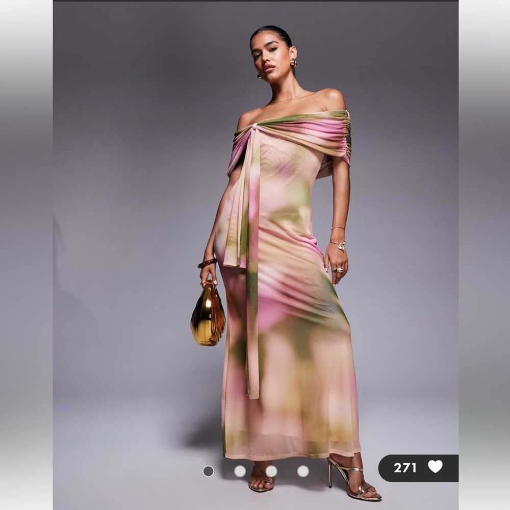 ASOS DESIGN knot detail sash bardot maxi dress - Picture 1 of 5